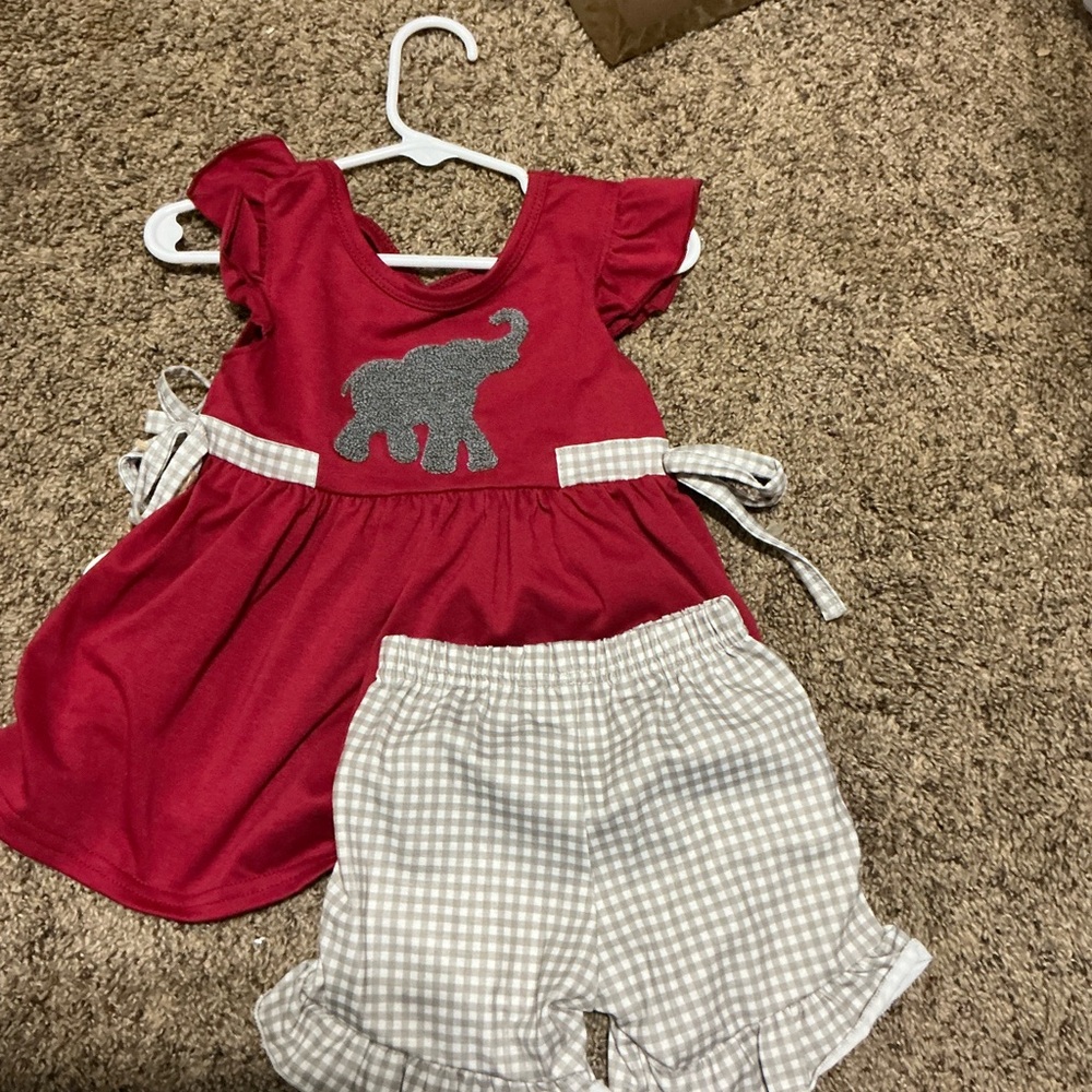 Red Elephant Dress with Gingham Shorts